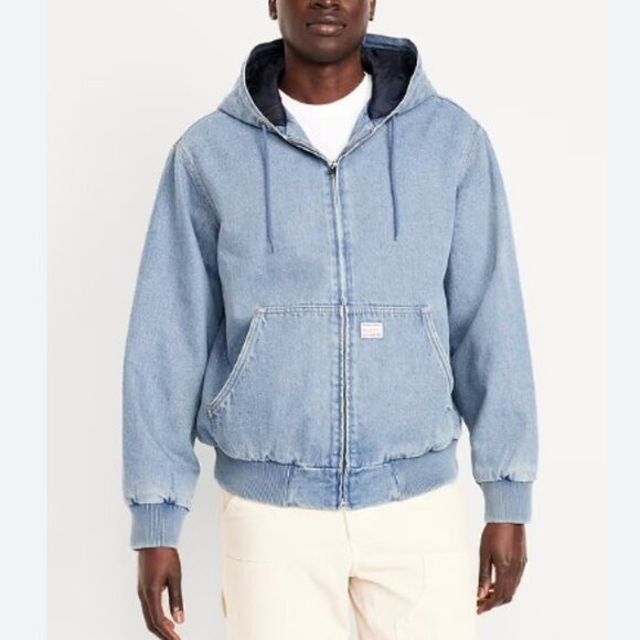 Old Navy Oversized Denim Zip Hoodie Medium Wash Lined M - Picture 1 of 12